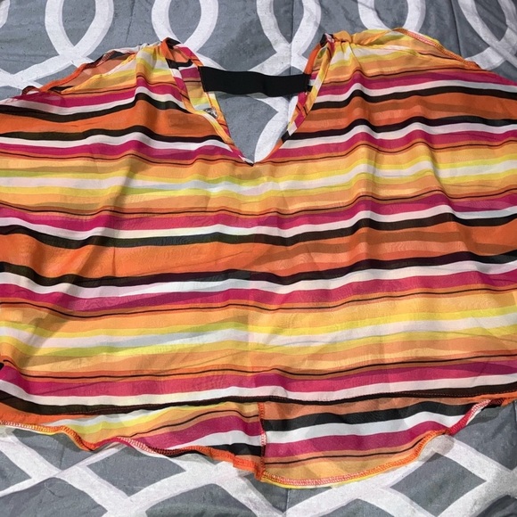 Yellow and Orange Boxy Blouse with Ruched Neckline - Picture 1 of 6